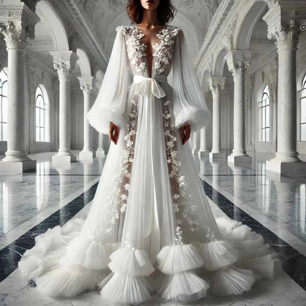 Robe de mariée à manches bouffantes – CLEVI Paris