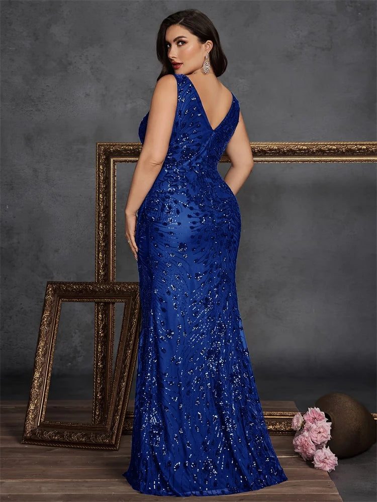 Robe de soirée sirène à paillettes col V – CLEVI Paris