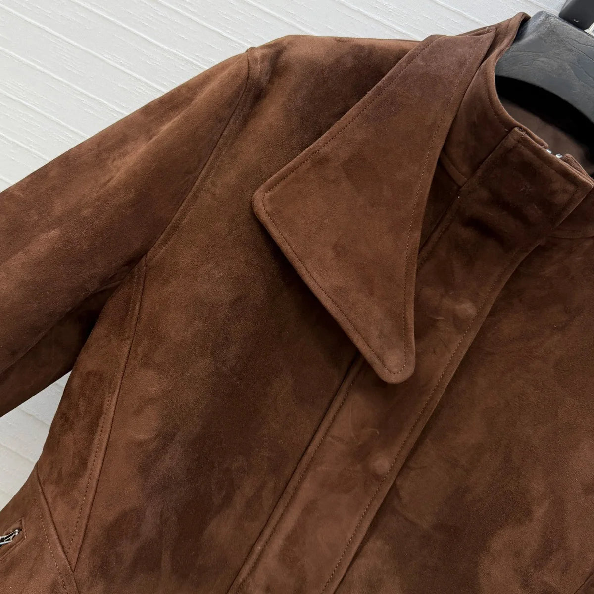 Veste péplum femme en cuir à col montant – CLEVI Paris