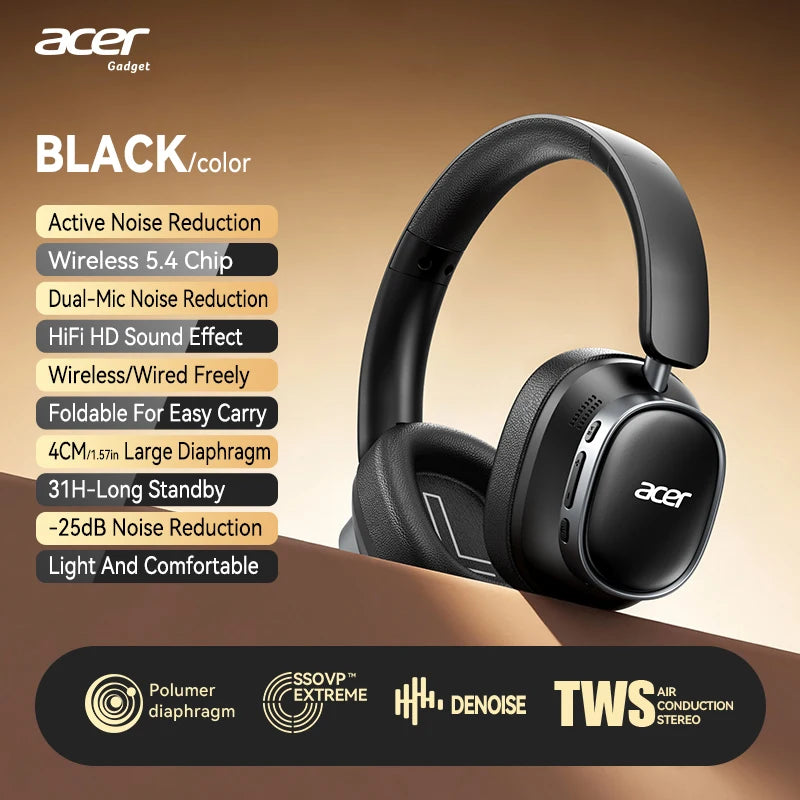 Casque Gaming Acer OHR633 Bluetooth ANC HiFi Pliable – CLEVI Paris