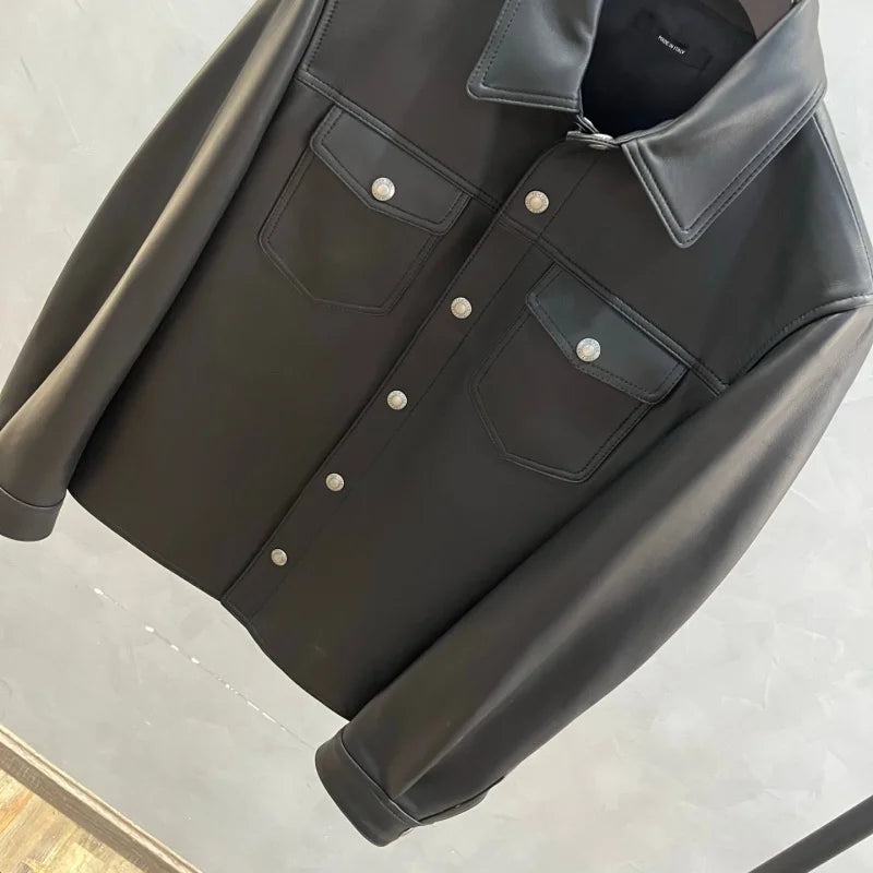 Veste homme en cuir noir à boutons-pression – CLEVI Paris