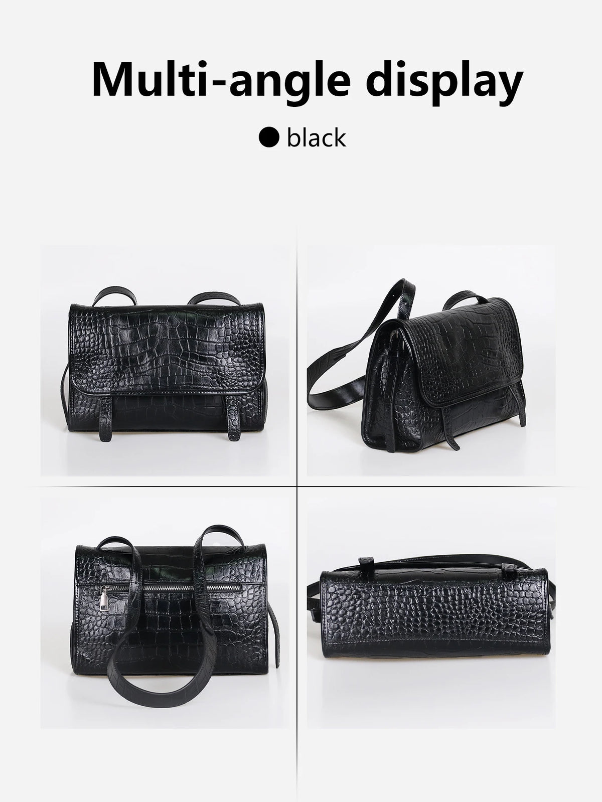 Sac Box Cuir Vache Ciré Motif Crocodile Femme Épaule – CLEVI Paris