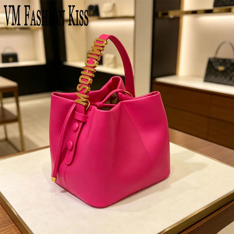 Mini Sac Seau Femme Simili Cuir Fermeture Cordon Lettre Dorée Bandoulière – CLEVI Paris