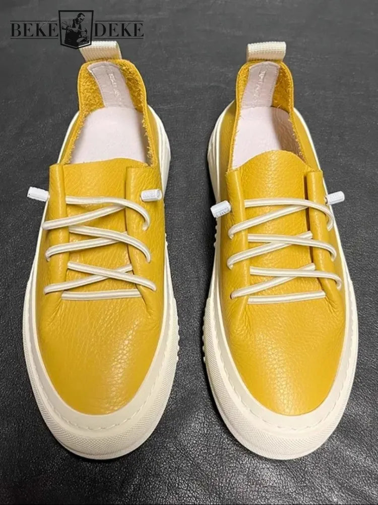 Sneakers Basses Homme Cuir Véritable Slip-On Plateforme – CLEVI Paris