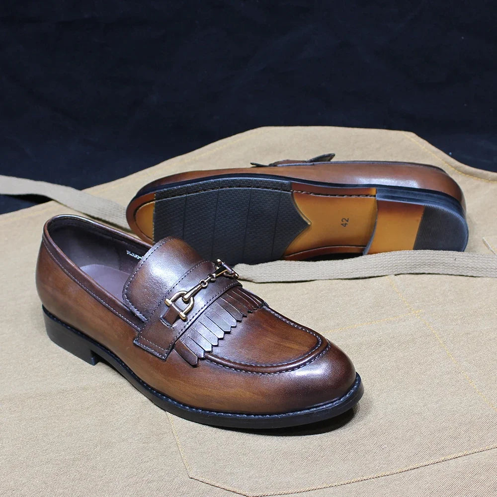 Mocassins homme à pompon en cuir véritable – CLEVI Paris