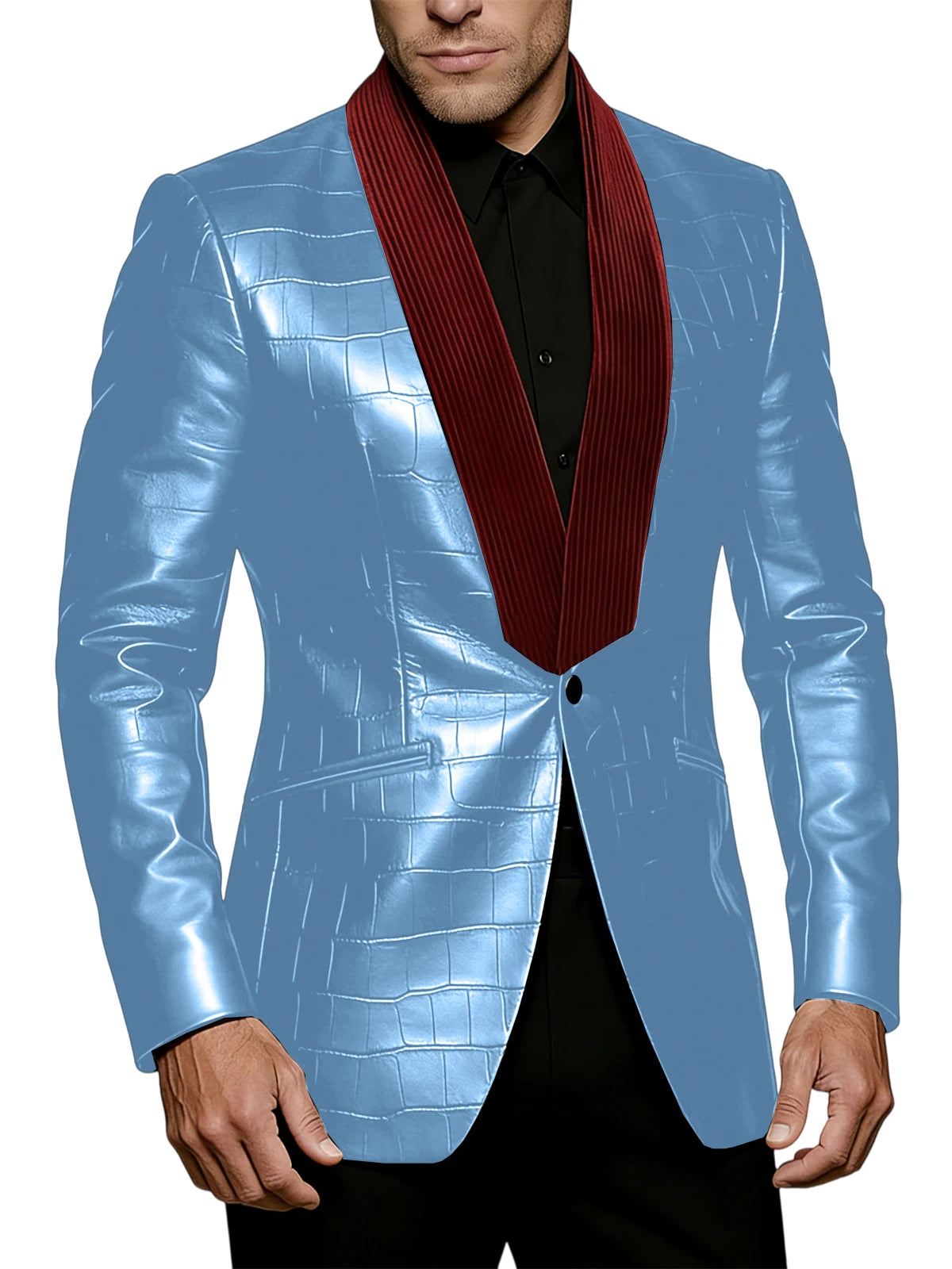 Blazer homme effet crocodile, col contrasté – CLEVI Paris