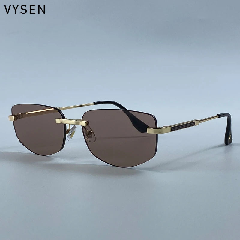Lunettes de Soleil Carrées Rimless Polygone Métal Or Vintage UV400 Homme – CLEVI Paris