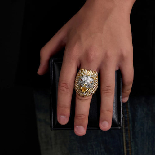 Bague Tête de Lion Moissanite Pavé Argent 925 Or – CLEVI Paris