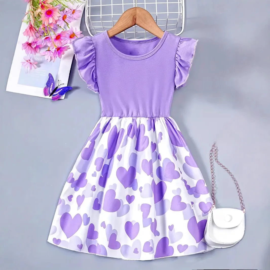 Robe fille imprimé cœur à manches volantées – CLEVI Paris