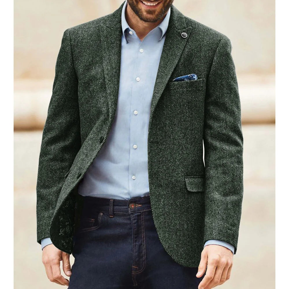 Blazer homme en tweed à chevrons, coupe droite – CLEVI Paris
