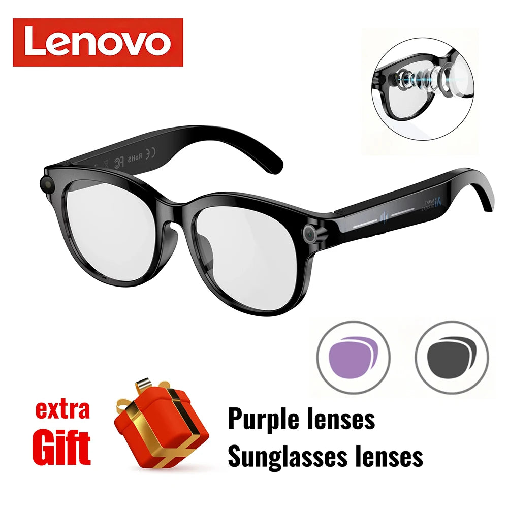 Lunettes Connectées Lenovo M89 Caméra 16MP 4K OIS Flash LED Bluetooth 5.3 Traduction 11 Langues 12h Batterie Cobalt – CLEVI Paris