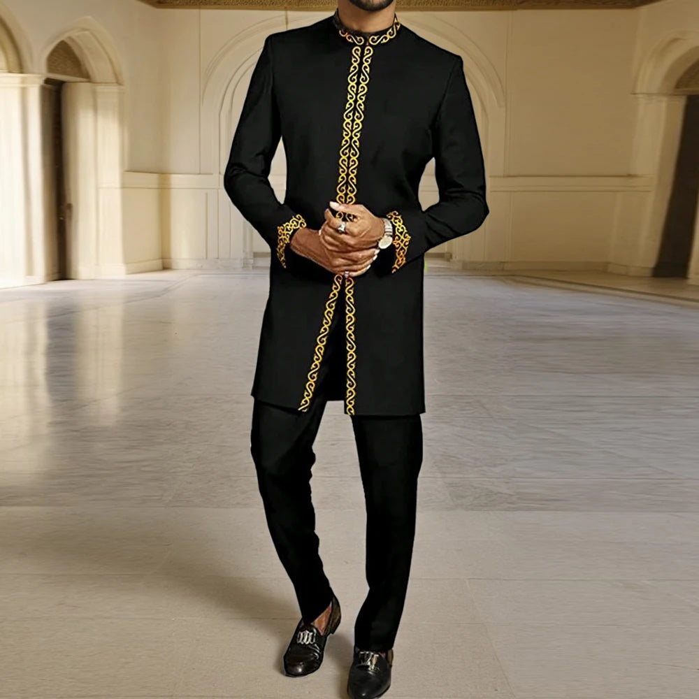 Ensemble 2 Pièces Homme Style Africain Broderie Tuxedo – CLEVI Paris