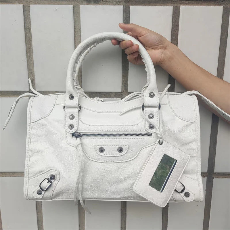 Sac À Main PU Froissé Rivets Femme Miroir & Pompon 4 Tailles – CLEVI Paris