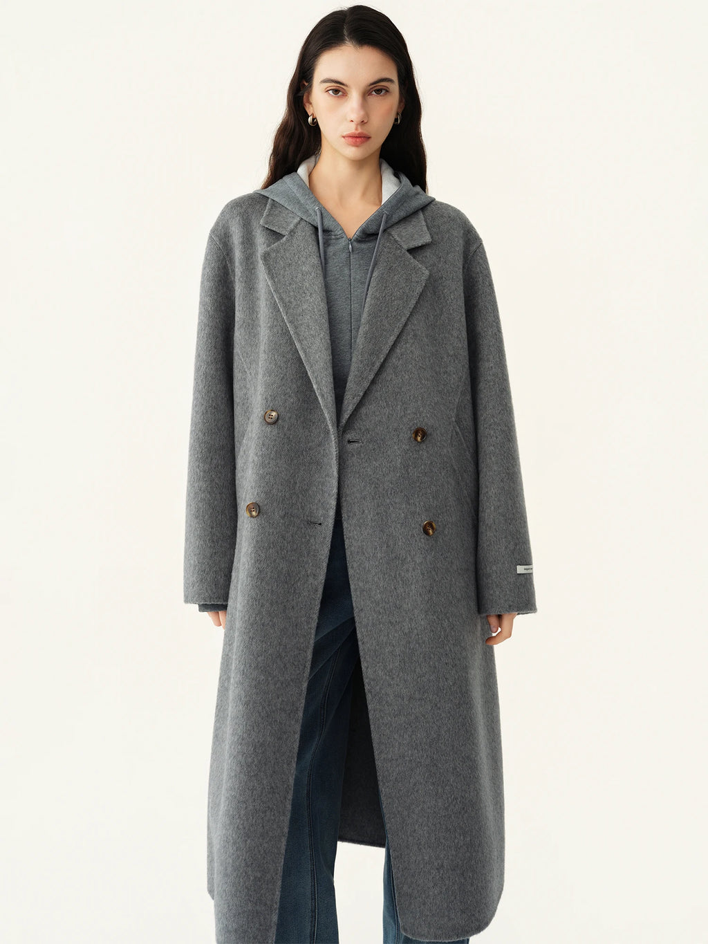 Manteau long croisé en laine et soie femme – CLEVI Paris