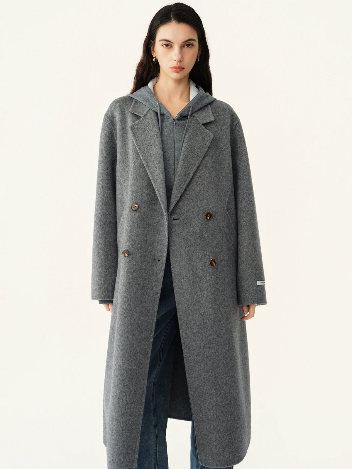 Manteau long croisé en laine et soie femme – CLEVI Paris