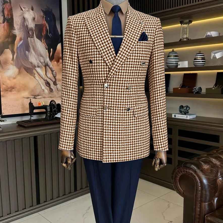 Veste blazer homme à carreaux double boutonnage – CLEVI Paris