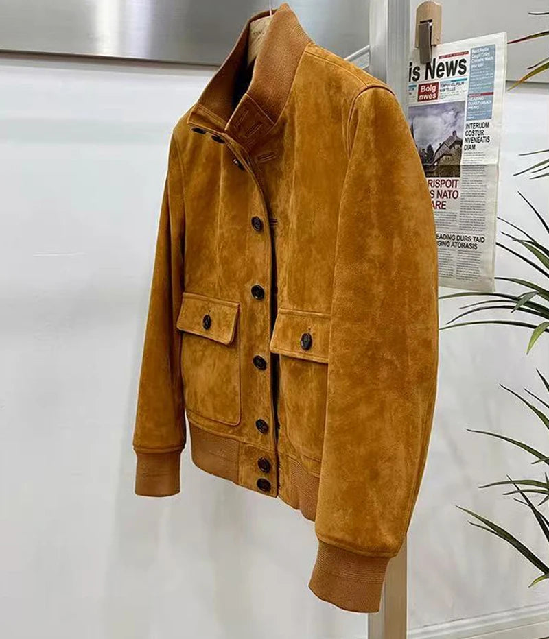 Blouson homme en cuir suédé à col montant – CLEVI Paris