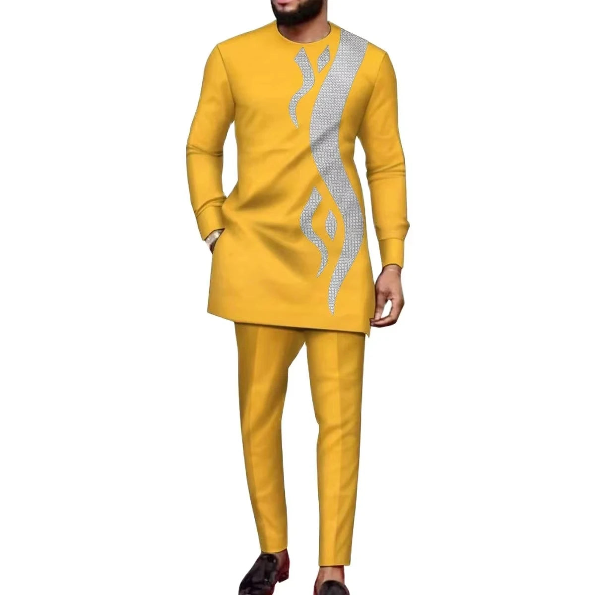 Ensemble 2 Pièces Homme Style Africain Chemise Manches Longues Col Rond + Pantalon Cordon Élégant XS-XXL – CLEVI Paris
