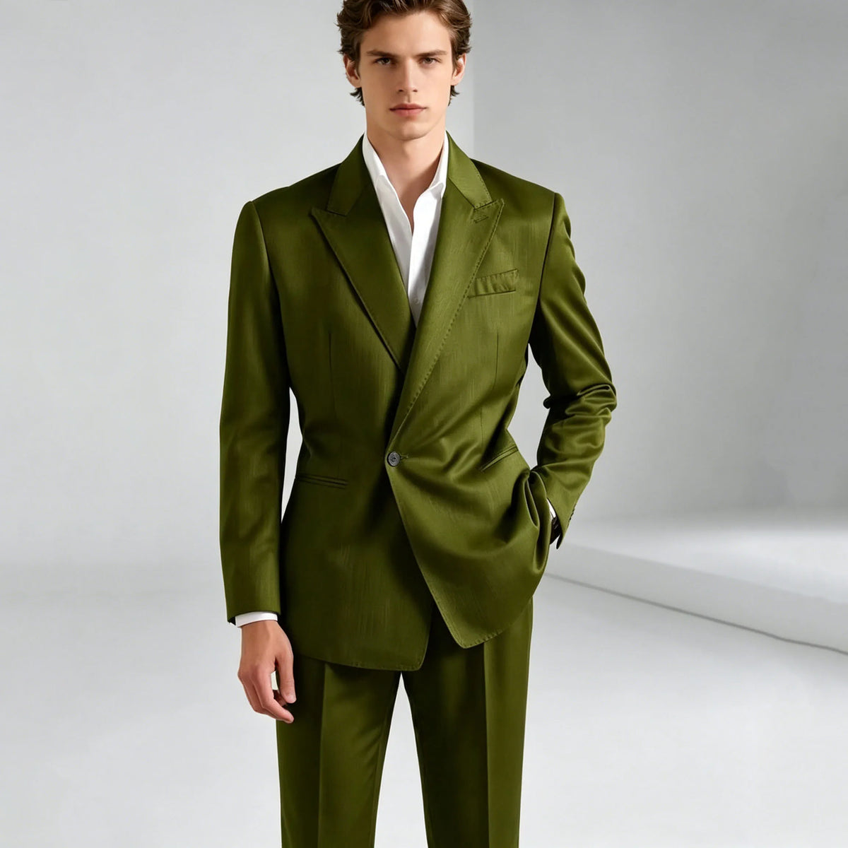 Costume 2 pièces en lin homme vert olive – CLEVI Paris