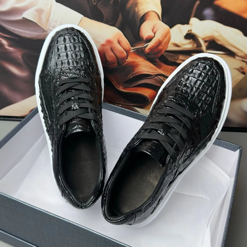 Sneakers Cuir Croco Noir Lacets Croisés Homme – CLEVI Paris