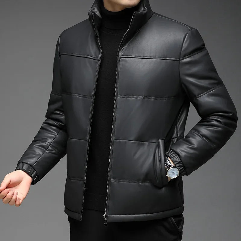 Veste homme en cuir noir à col montant – CLEVI Paris