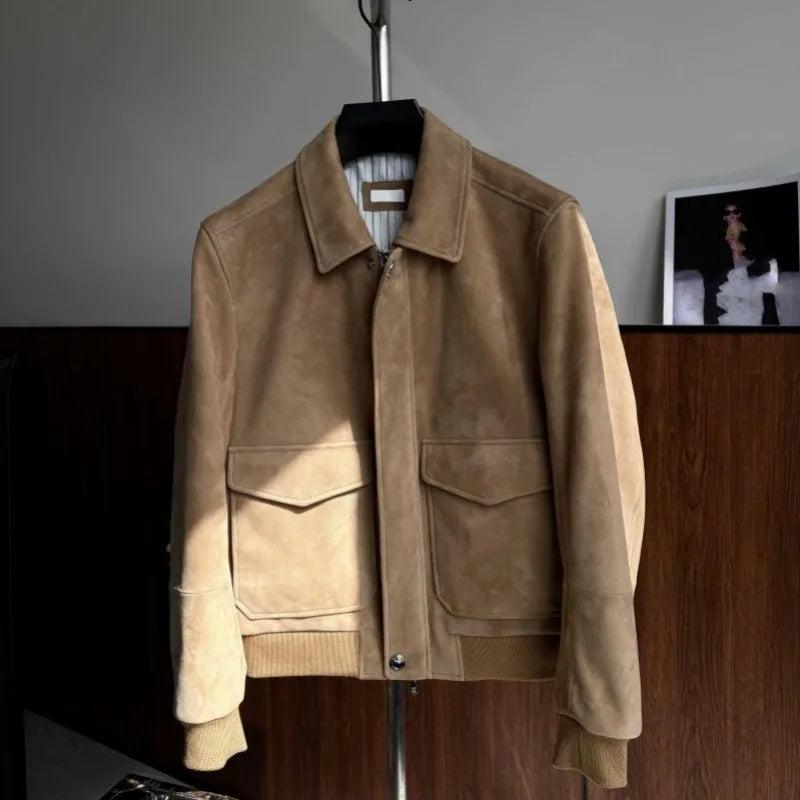 Blouson aviateur homme en cuir camel – CLEVI Paris