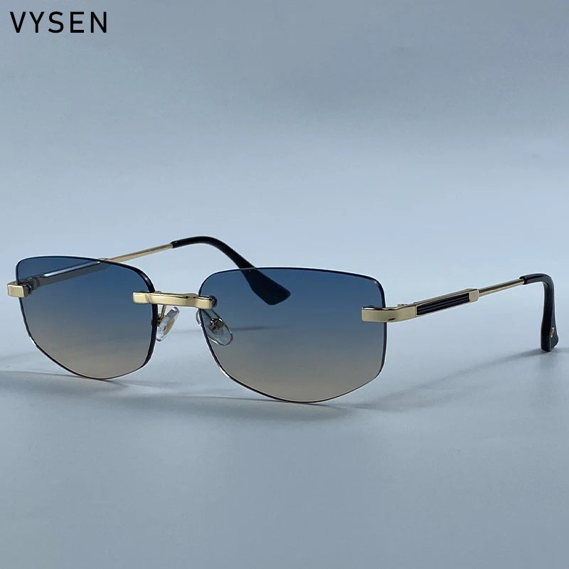 Lunettes de Soleil Carrées Rimless Polygone Métal Or Vintage UV400 Homme – CLEVI Paris