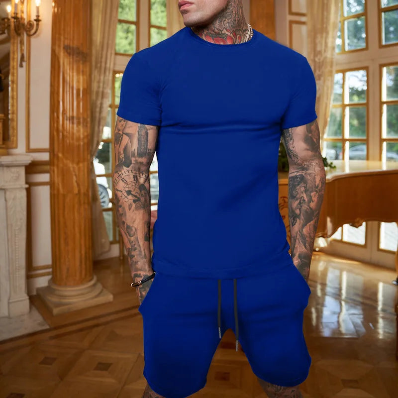 Ensemble Homme T-Shirt Col Rond + Short Sport Coton Respirant – CLEVI Paris