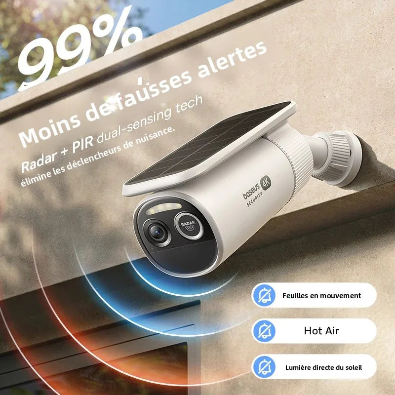 Caméra Solaire Extérieure Baseus S2 4K 8MP FOV 145° Radar+PIR Face ID IP67 512Go – CLEVI Paris