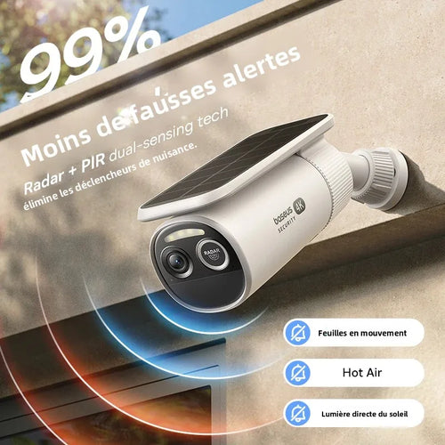 Caméra Solaire Extérieure Baseus S2 4K 8MP FOV 145° Radar+PIR Face ID IP67 512Go – CLEVI Paris