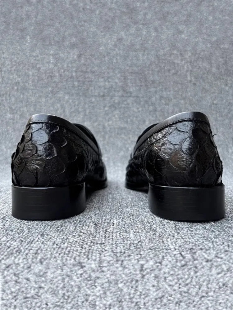 Mocassins Cuir Serpent Noir Homme Slip-On – CLEVI Paris