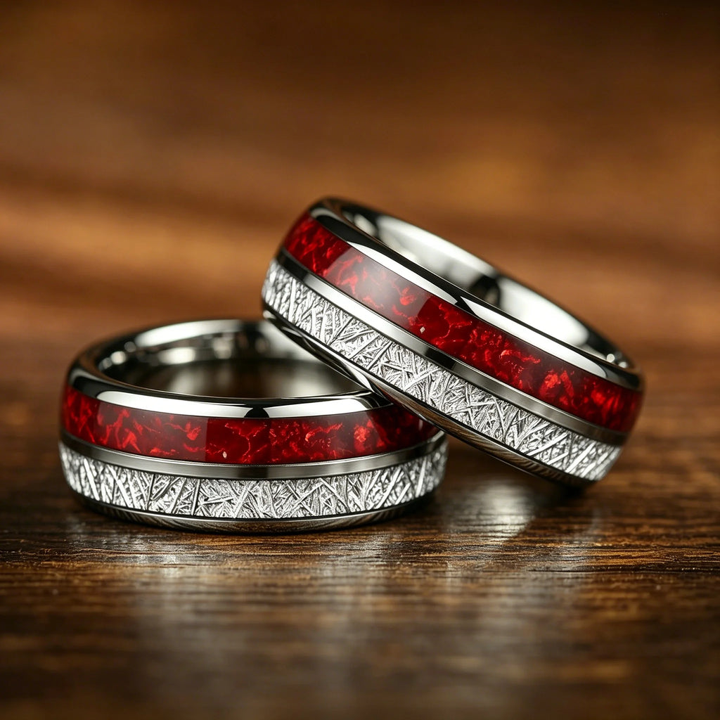 Bague Unisexe Opale Rouge et Météorite – CLEVI Paris