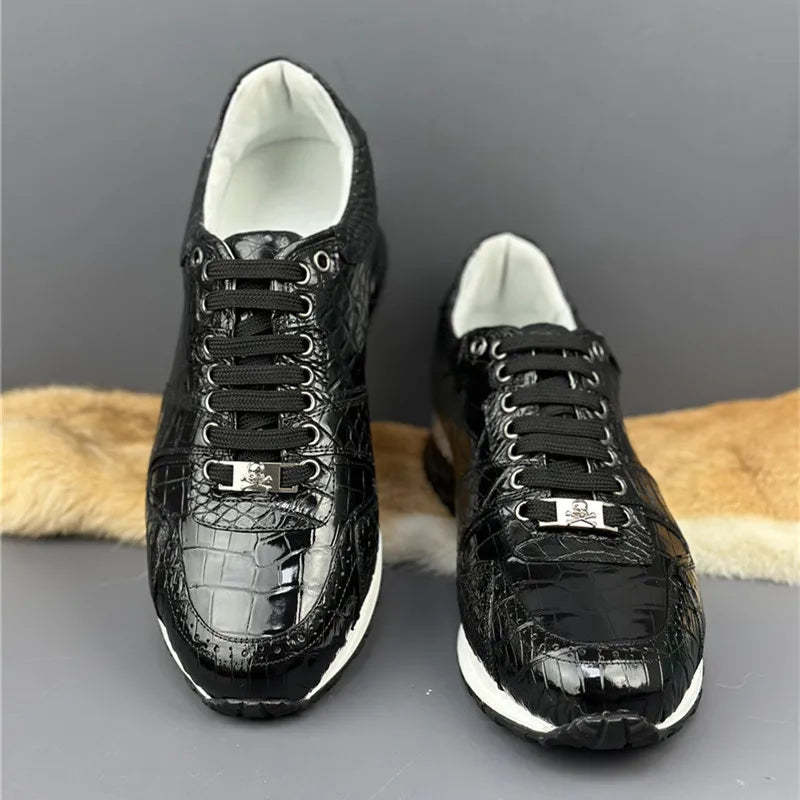Sneakers Cuir Crocodile Noir Lacets Souple Homme – CLEVI Paris