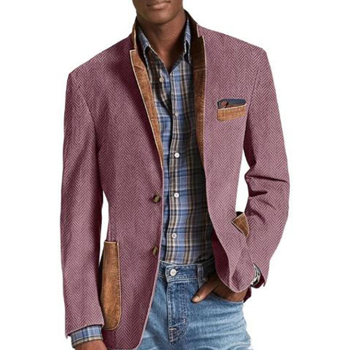 Blazer homme à chevrons avec détails façon daim – CLEVI Paris