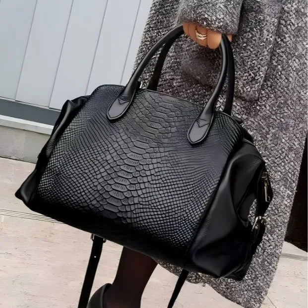 Sac Épaule Femme PU Motif Croco Rétro Grande Capacité Noir – CLEVI Paris