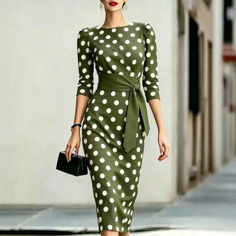 Robe Midi Femme Crayon Manches 3/4 Col Rond – CLEVI Paris
