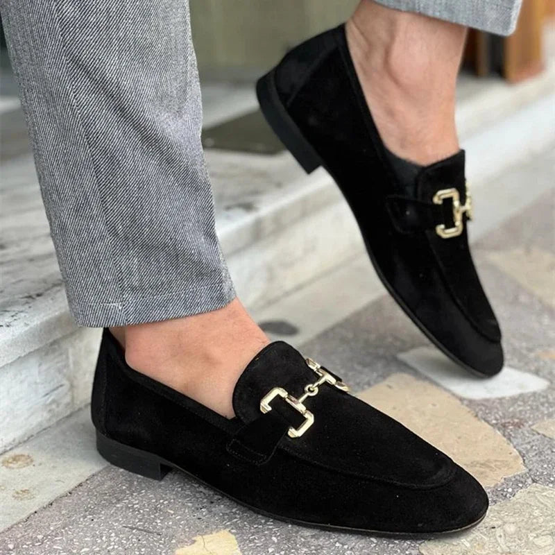 Loafers Homme Velours Bout Rond Déco Métal Slip-On – CLEVI Paris