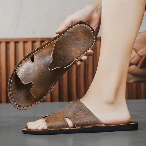 Chaussons Homme Été – Synthétique Antidérapant, Semelle Caoutchouc, Style Casual Outdoor | Noir ou Marron