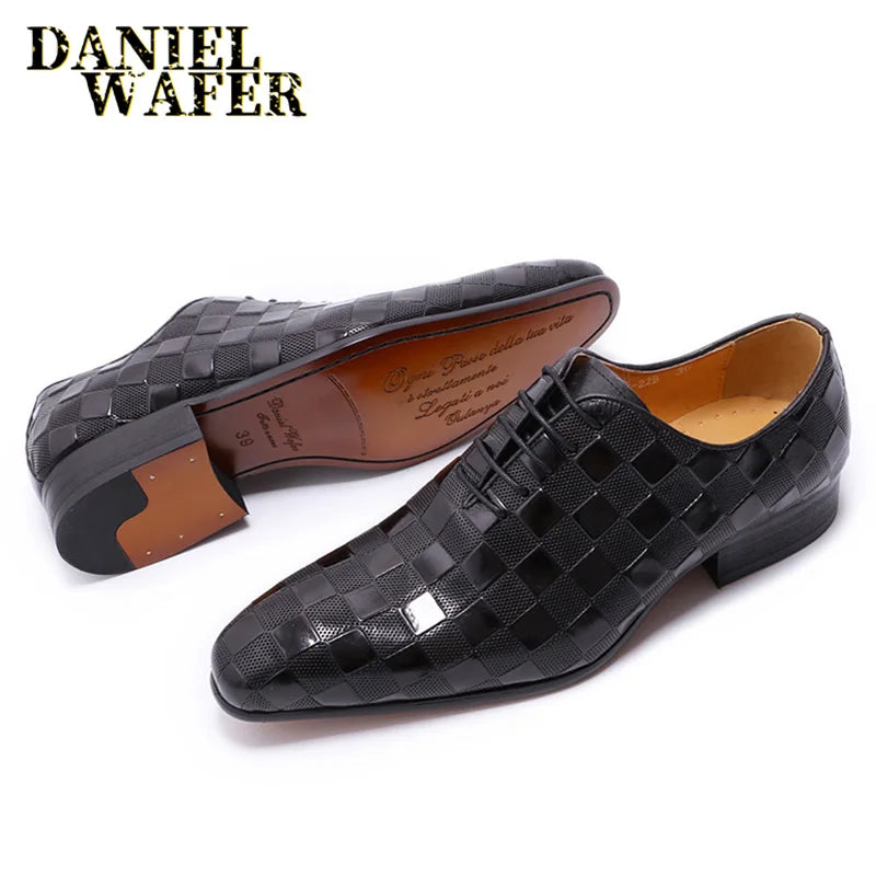 Oxford homme en cuir à lacets, motif carreaux – CLEVI Paris