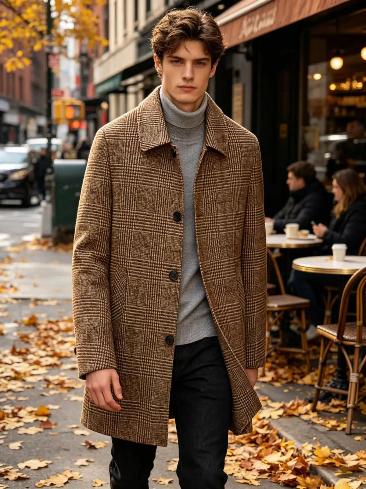 Manteau homme à carreaux en laine mélangée – CLEVI Paris