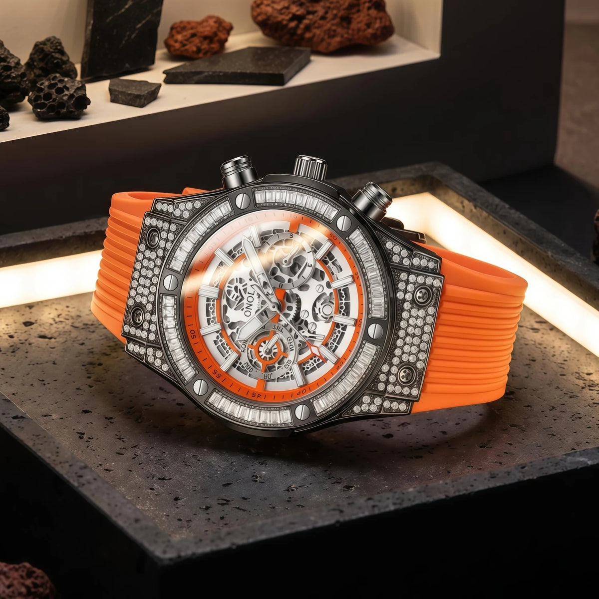 Montre Quartz Tonneau Cadran Creux ONOLA Homme Silicone – CLEVI Paris