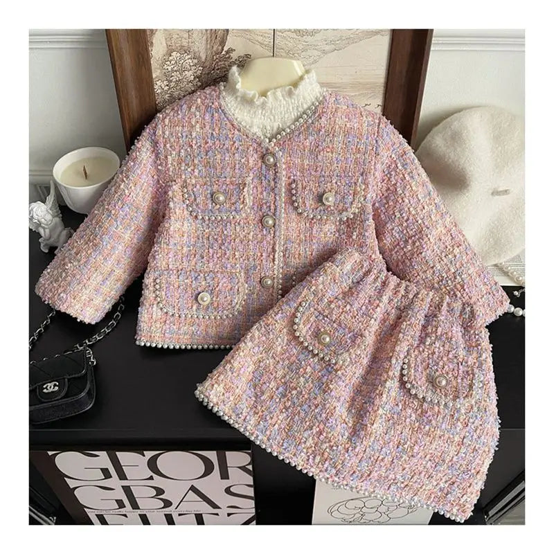 Ensemble fille manteau à carreaux et jupe – CLEVI Paris