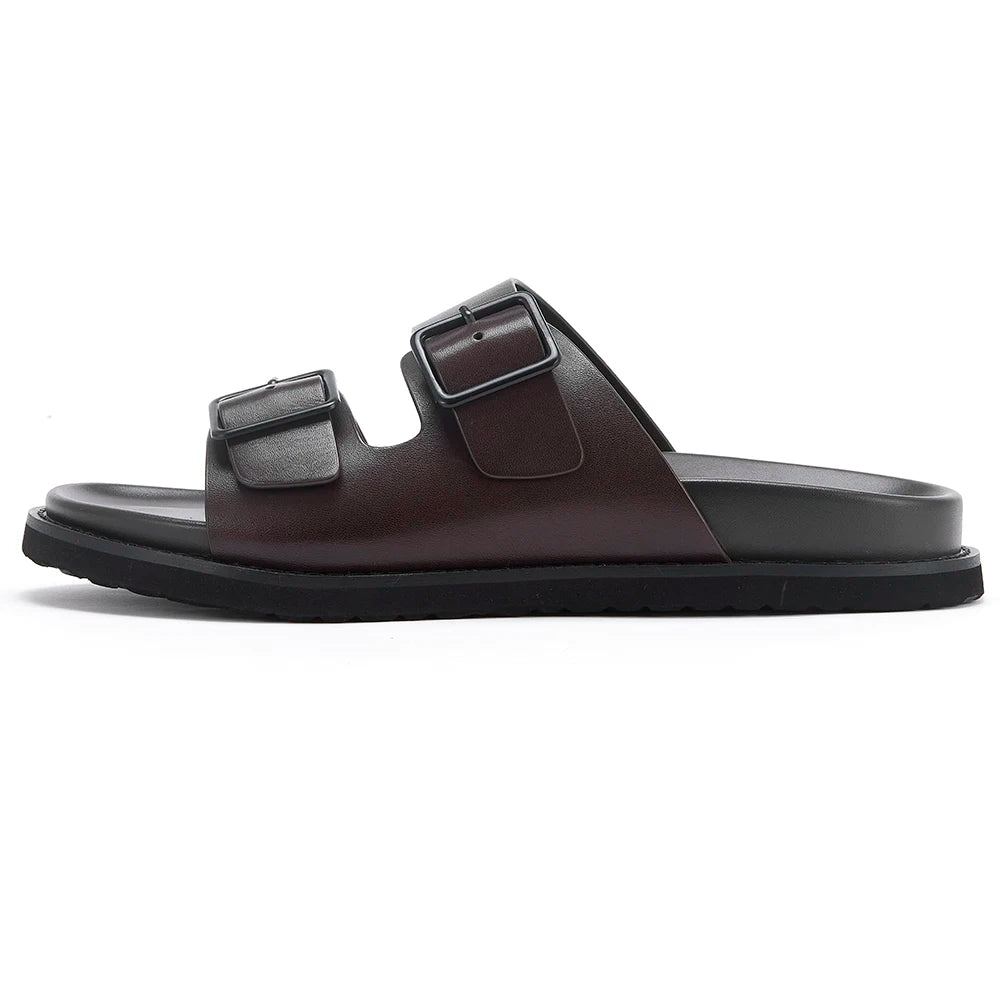 Sandales Homme Cuir de Veau Véritable – Boucle, Antidérapantes, Style Birkenstock | Noir ou Café