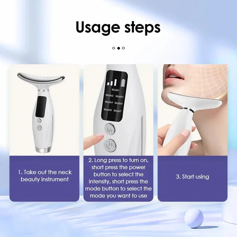 Masseur Visage & Cou LED 7 Couleurs – Luminothérapie, Vibration Sonique, Lifting & Anti-Rides – 7 Modes 3 Niveaux