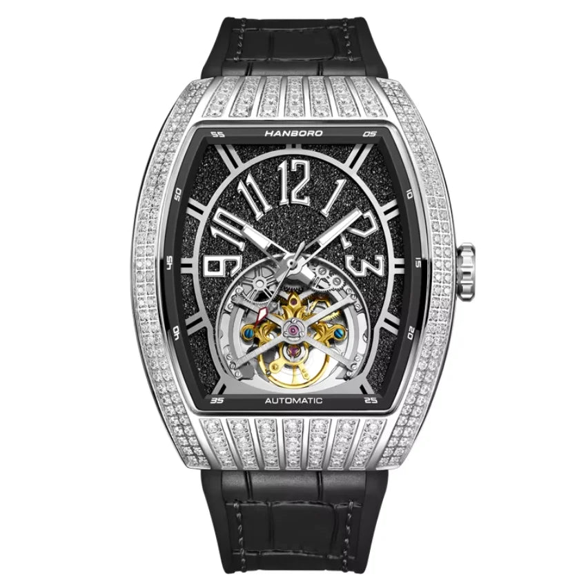 HANBORO 9030 Montre Homme Automatique Squelette Cristaux Étanche 5ATM – CLEVI Paris
