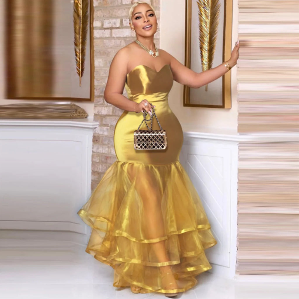 Robe de soirée sirène en satin drapé – CLEVI Paris
