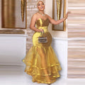 Robe de soirée sirène en satin drapé – CLEVI Paris