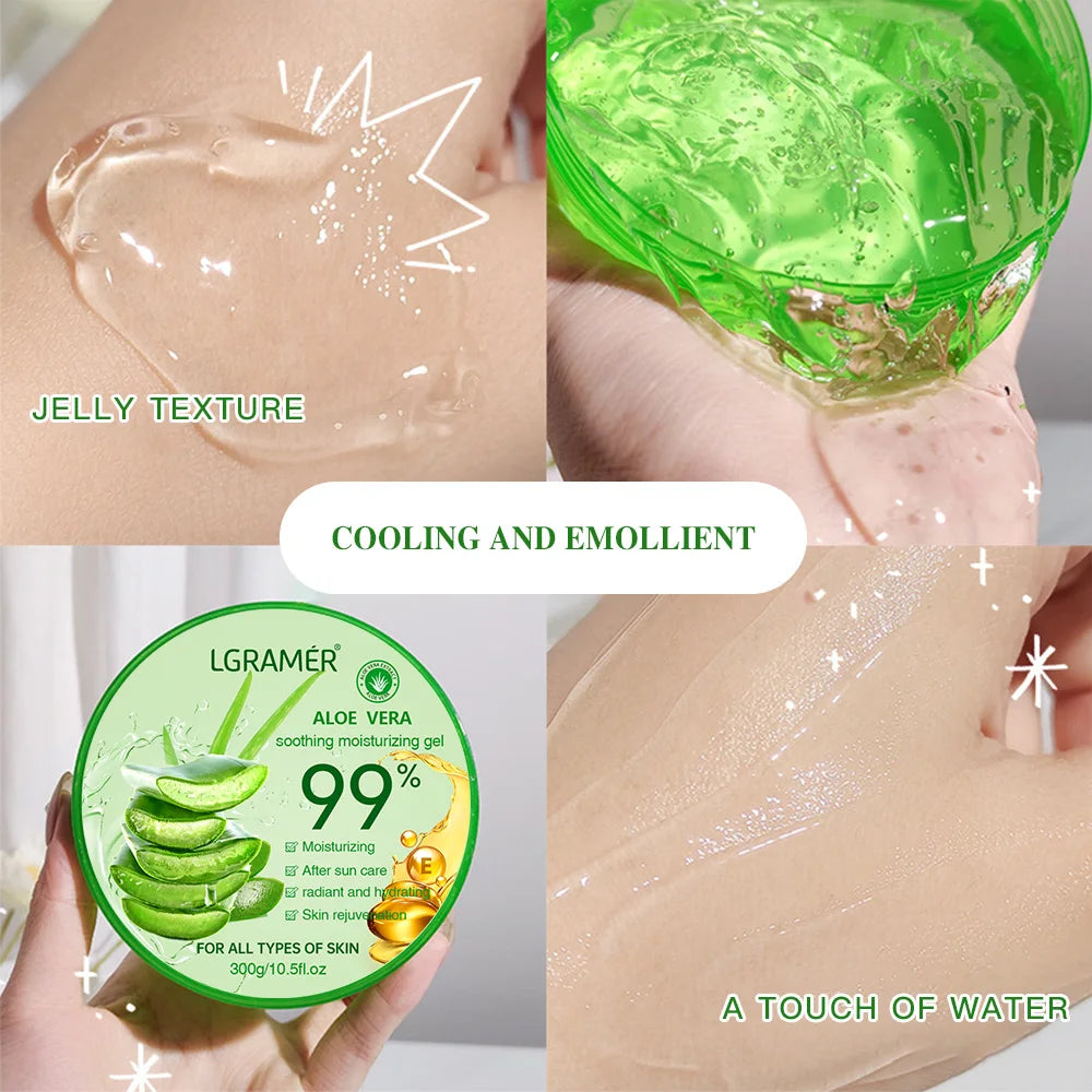Gel Aloé Vera 99% LGRAMER – Masque Nuit, Hydratant & Resserrant les Pores 300g – CLEVI Paris