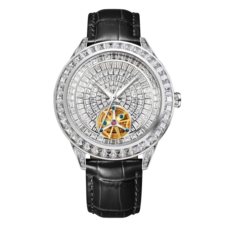 Montre HAEMMER 5037 – Tourbillon Automatique, Cadran Diamant, Bracelet Cuir, Verre Hardlex, Étanche 3 ATM – CLEVI Paris