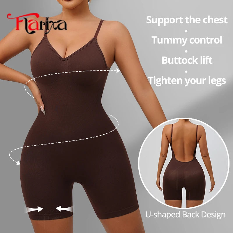 Combinaison Gainante Dos Nu Sans Coutures Femme Ventre Plat Remonte-Fesses Cuisses Affinées – CLEVI Paris